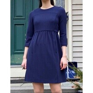 ZARA Basic Women Navy Blue Sheath Dress Size Small 3/4 Sleeve Pocket Mini Casual
